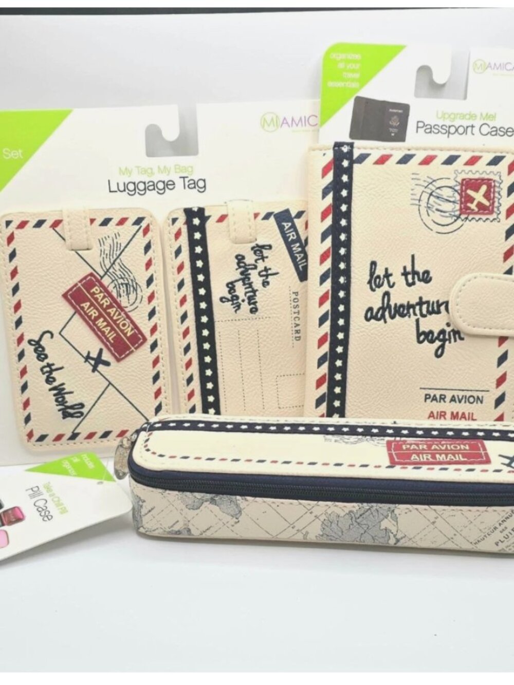 6 pc Travel Themed Set - Airmail Accessories - Passport Holder, & Accessories